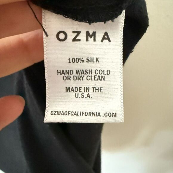 Ozma Mal Pais Duster Dress Size Large Black Raw Silk Cupro Button Front Belted - Picture 13 of 14